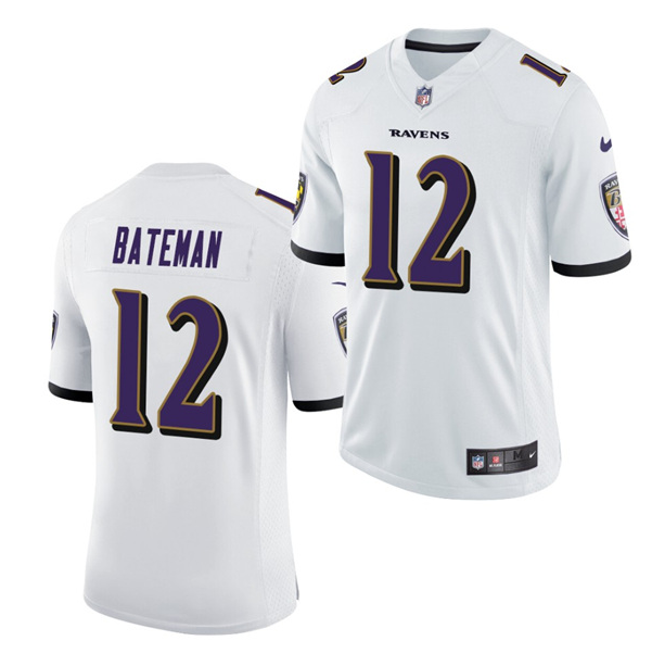 Men's Baltimore Ravens #12 Rashod Bateman White NFL 2021 Draft Vapor Untouchable Limited Stitched Jersey Men's Baltimore Ravens #12 Rashod Bateman White NFL 2021 Draft Vapor Untouchable Limited Stitched Jersey